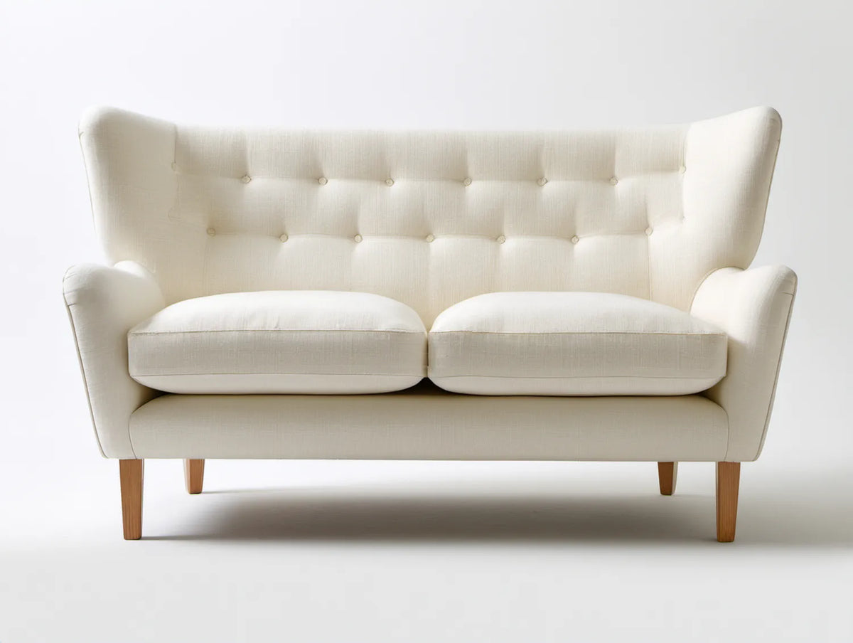 Dwuosobowa sofa kremowo-brązowa z pikowanym oparciem, 160 x 82 x 98 cm