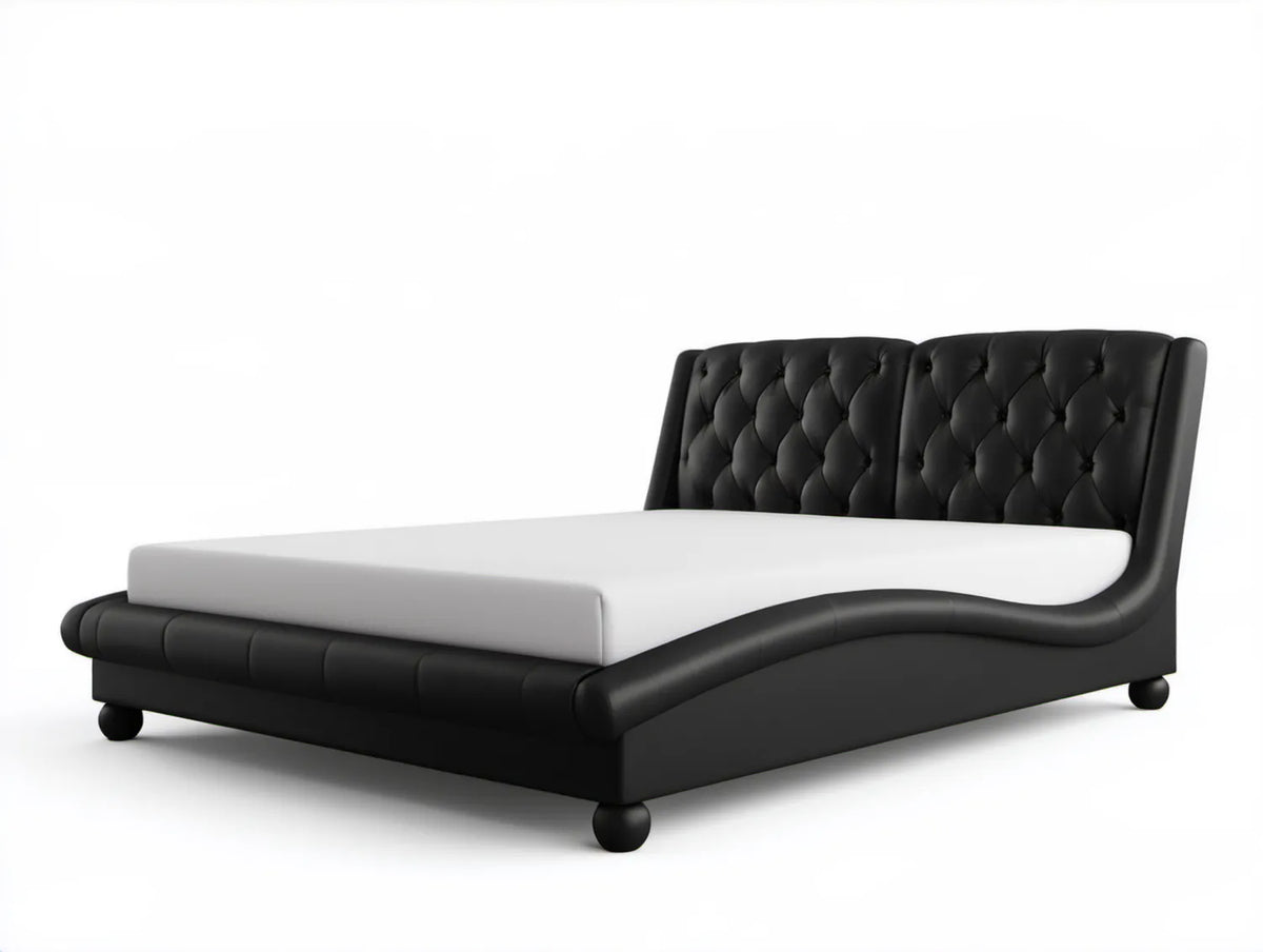 Łóżko tapicerowane ze skóry syntetycznej PU czarno-białe 160 x 200 cm