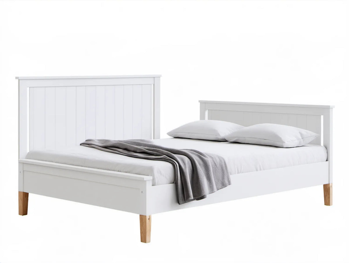 Białe łóżko dwuosobowe 160 x 200 cm z MDF i litego drewna sosnowego