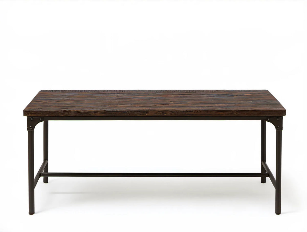 Industrialny stolik kawowy z litego drewna sosnowego i stali, ciemnobrązowy/czarny, 120 x 60 x 45 cm
