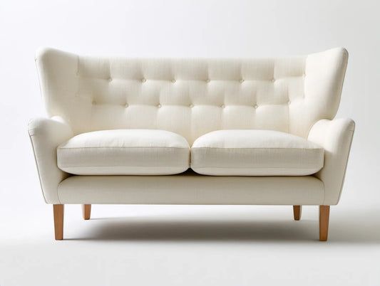 Dwuosobowa sofa kremowo-brązowa z pikowanym oparciem, 160 x 82 x 98 cm