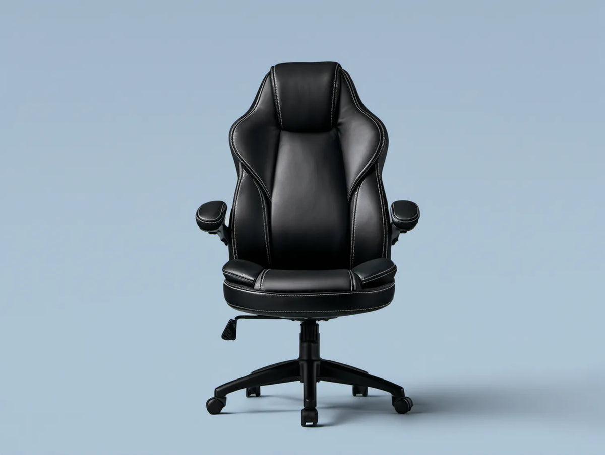 Czarny obrotowy fotel biurowy z ekoskóry PU, 66 × 70 × 120–130 cm