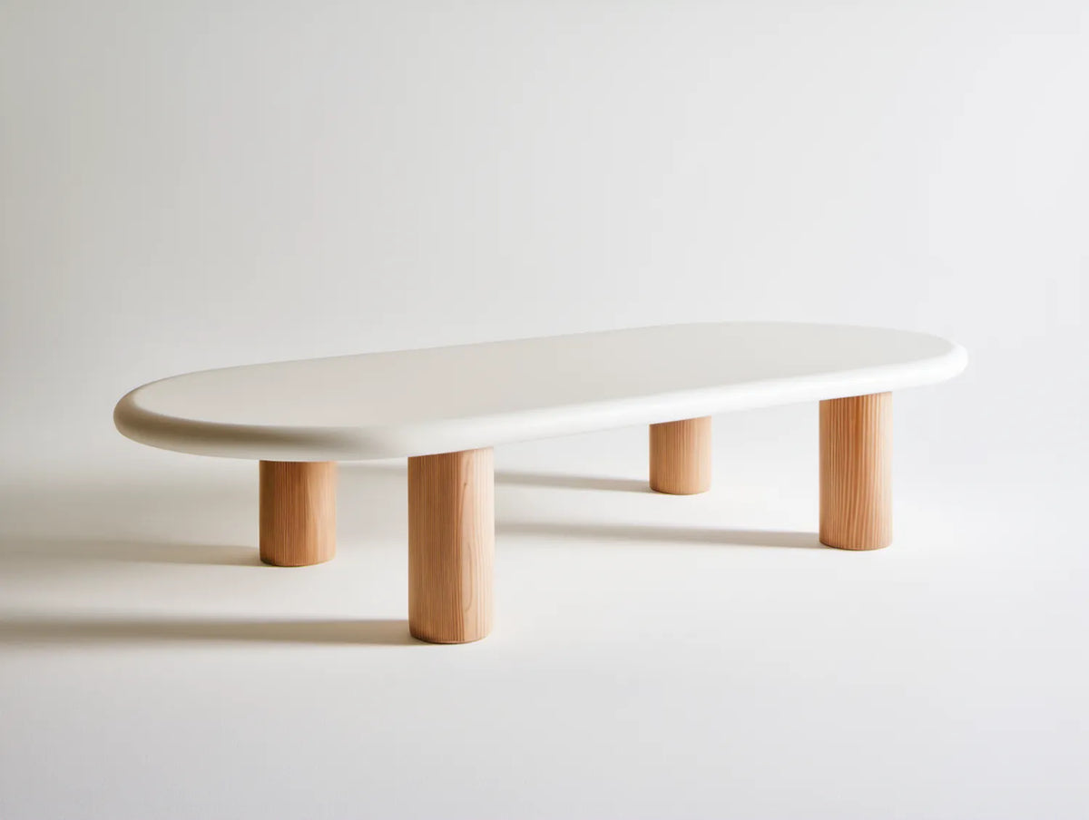 Owalny stolik kawowy biało-naturalny z MDF i litego drewna sosnowego 120 x 60 x 35 cm
