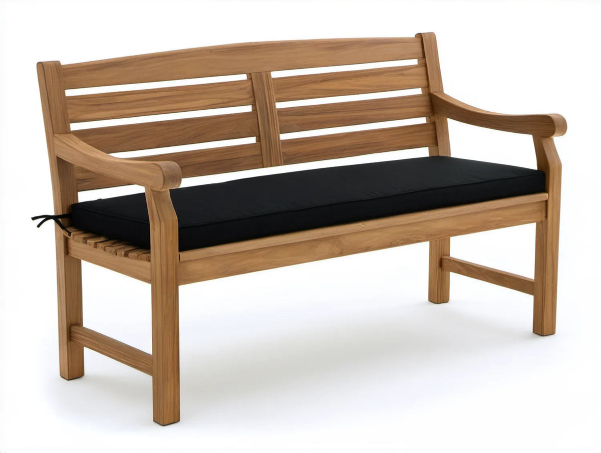 Dwuosobowa ławka ogrodowa z litego drewna tekowego z czarną poduszką, 120 x 65 x 90 cm