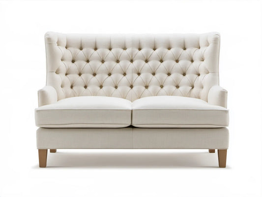 Kremowa sofa dwuosobowa pikowana z drewnianymi nogami 160 x 90 x 105 cm