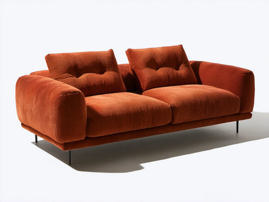 Dwuosobowa sofa sztruksowa rdzawa z czarnymi nóżkami 180 x 95 x 80 cm