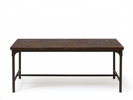 Industrialny stolik kawowy z litego drewna sosnowego i stali, ciemnobrązowy/czarny, 120 x 60 x 45 cm