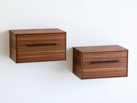 Zestaw 2 wiszących stolików nocnych z MDF, orzechowy/czarny, 60 × 40 × 30 cm